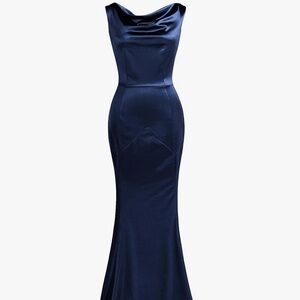 Elegant Navy Blue Formal Floor Length Gown